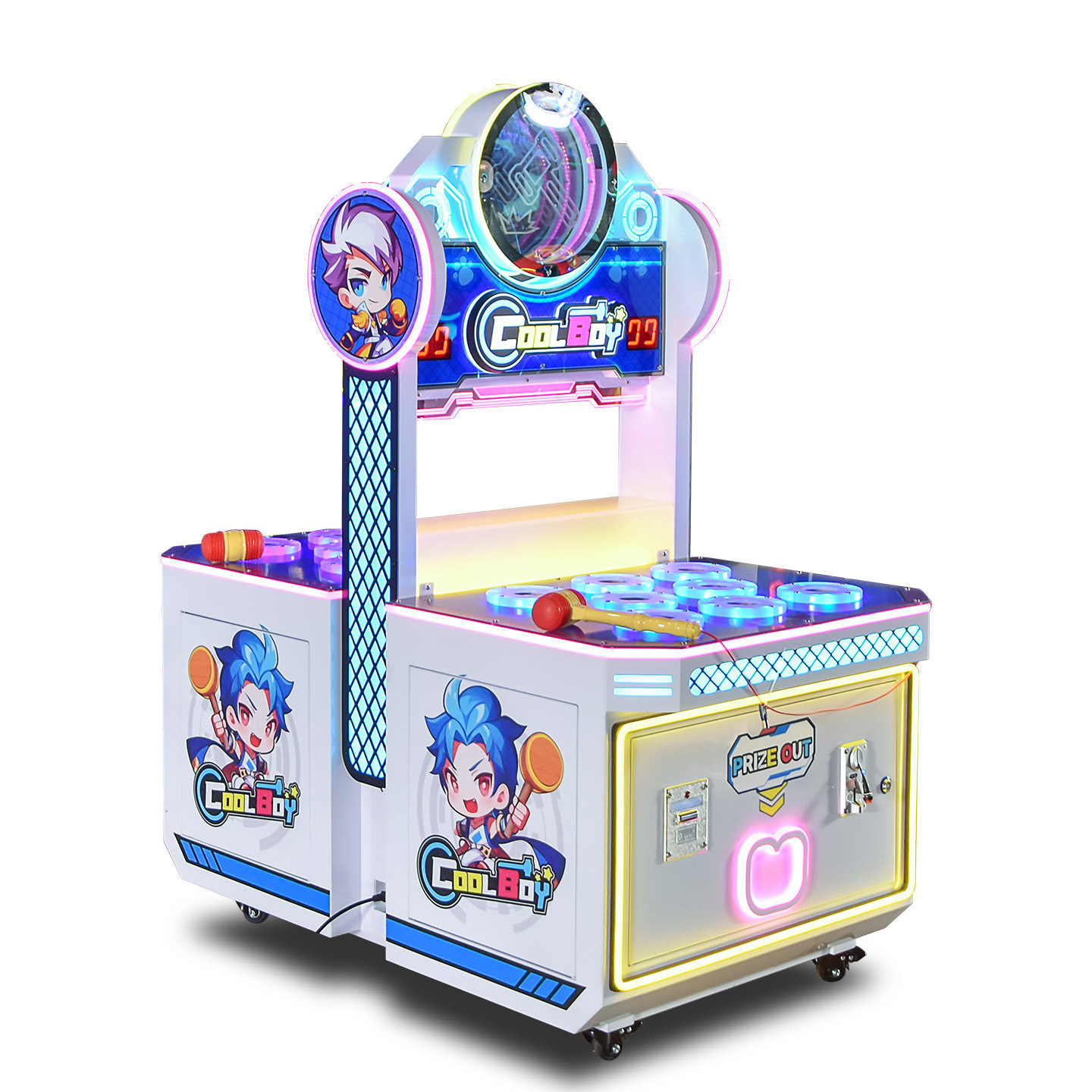 Máquina de juego recreativa azul para 2 jugadores.
