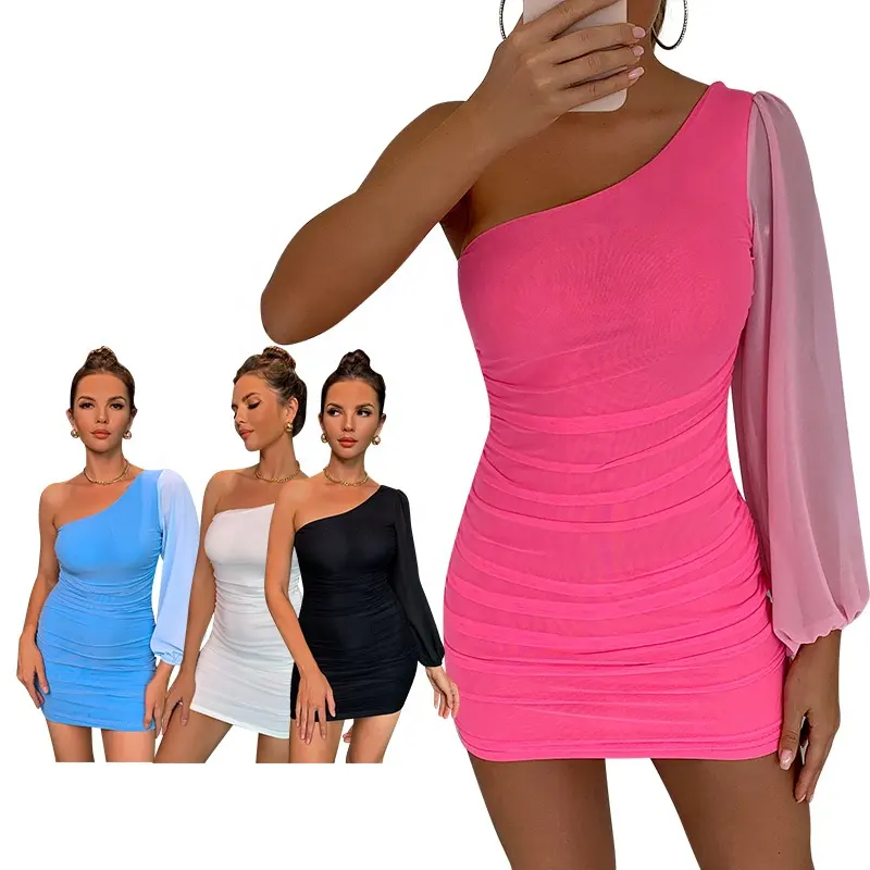 Beliebte Mesh Short Skirt Kontrast farbe High Waist Slim Chic Design Kleid Großhandel