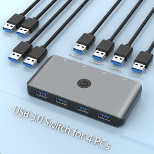 Aluminium Selector 4 Computer mit 4 USB-Geräten KVM Switch Hub-Adapter USB 3.0-Umschalter für Maus-Tastatur-Scanner-Drucker