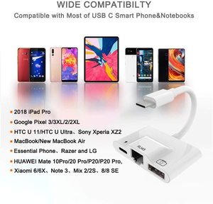 USB C到以太网适配器、3合1 RJ45到USB C以太网适配器，带USB端口和USB C充电兼容戴尔XPS、三星 - Product Image 2
