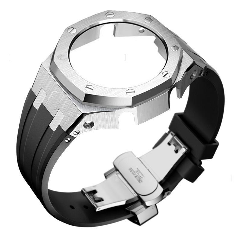 Silver case-black band