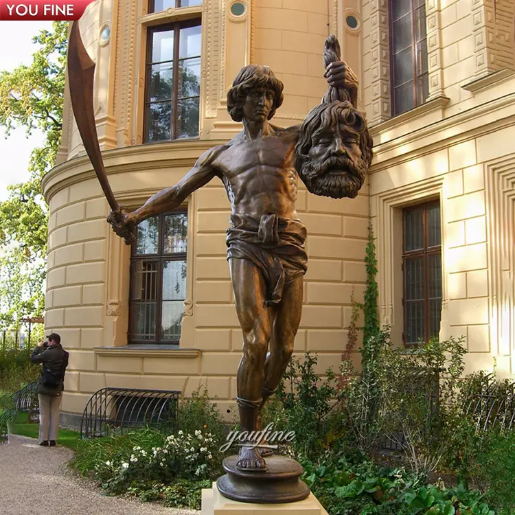 Escultura de Goliath para jardín al aire libre, escultura de bronce fundido de tamaño real, David Beat