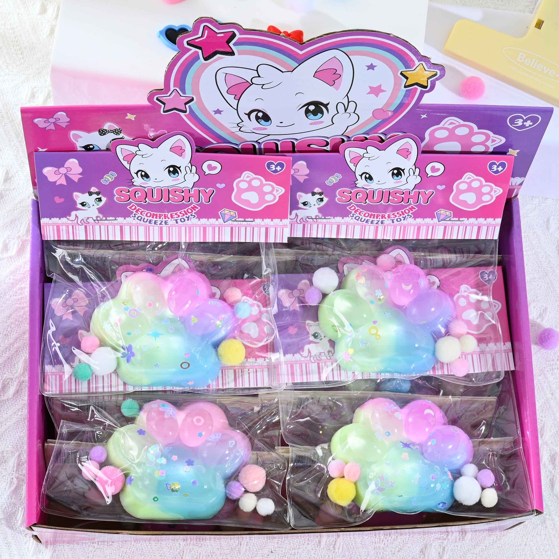 Rainbow -75x65mm-55g-4-color mixed hair-12 display boxes