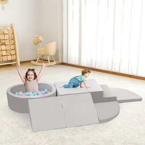 Playwork Indoor-Aktivitäts-Spielballbecken Maschinenwaschbarer Samtbezug Schaumstoff Graue Weiche Kletterblöcke Spielzeug für Kinder 1-3 - Product Image 6