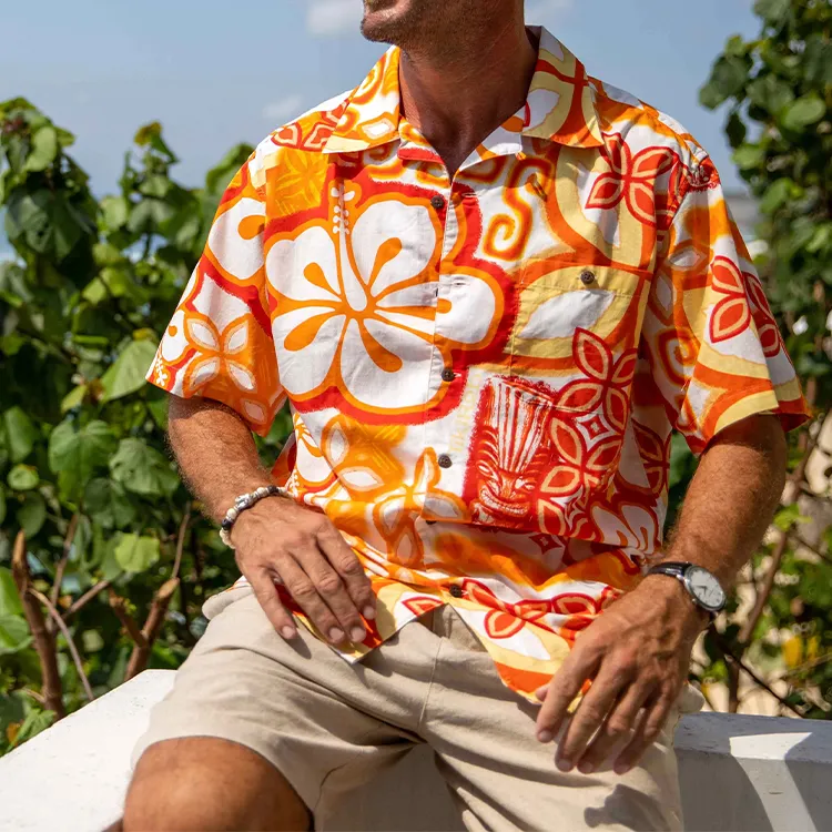 Kualitas tinggi disesuaikan liburan murah pria baru pantai Hawaii kemeja bunga musim panas untuk pria