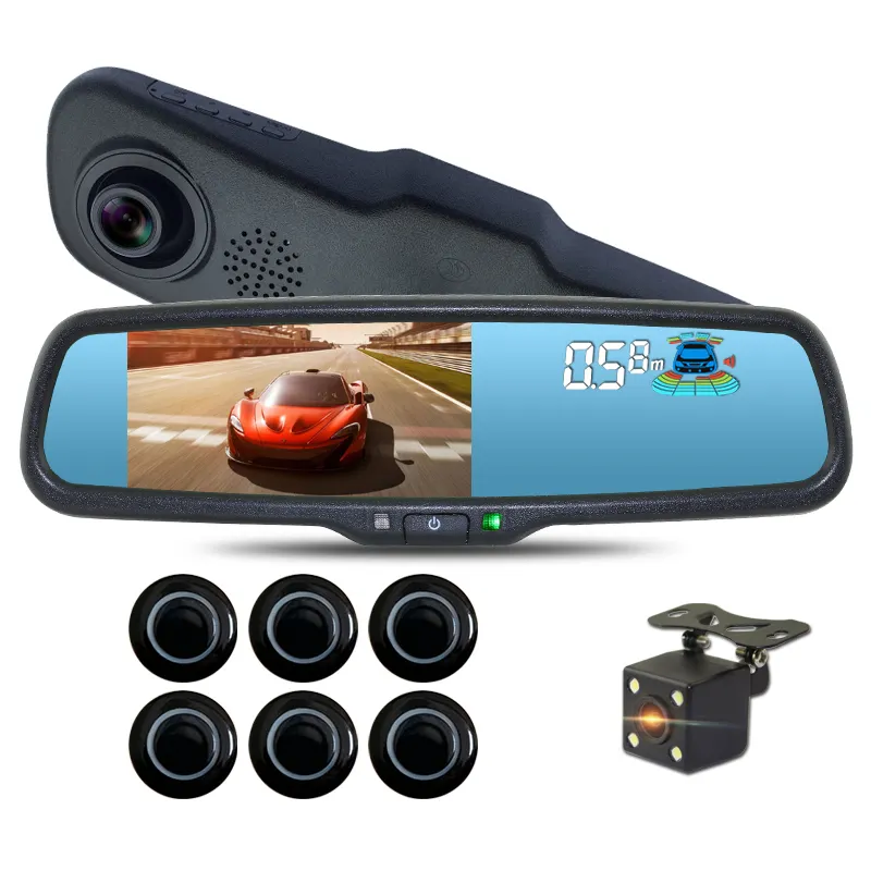 กล้องติดรถยนต์1080P,กล้องบันทึกการขับขี่อัตโนมัติ G-Sensor จอภาพกระจกมองหลัง DVR รถยนต์เลนส์คู่พร้อมเซ็นเซอร์ที่จอดรถ