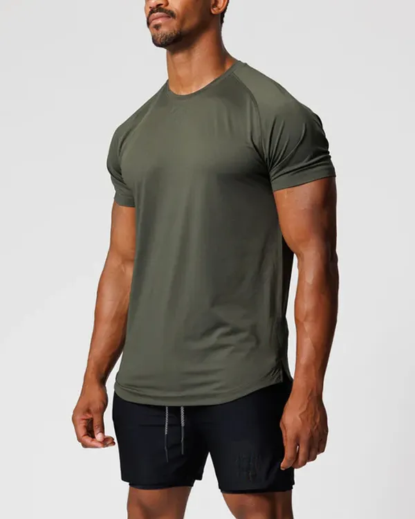 OEM Venta caliente personalizado transpirable entrenamiento Fitness Muscle Fit sólido ajustado camisetas de secado rápido gimnasio camisetas para hombres