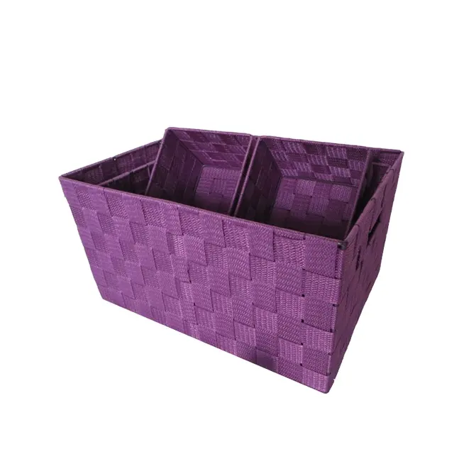 Conjunto 4 faixa de nylon roxo tecido, baixo organizador de armazenamento cesta