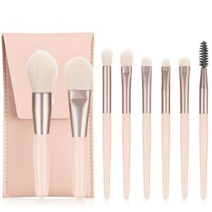 Yüksek kalite 8 adet çanta ile makyaj fırçaları 4 renk Mini özel ambalaj plastik yumuşak saplı makyaj fırçası seti özel etiket - Product Image 3