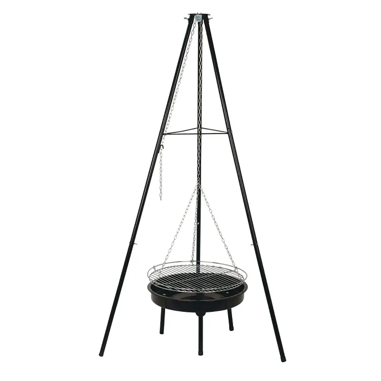 Fabrik Chain Hanging Style BBQ Grill Mini tragbarer Dreieckständer Holzkohle Camping Lagerfeuer Feuerstelle für draußen