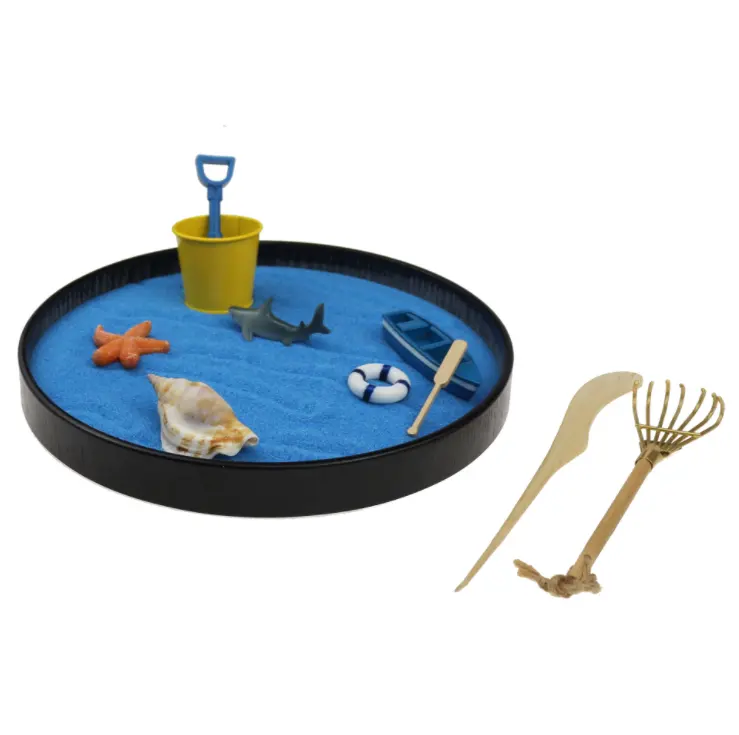 Mini Zen Garden Sea Life, caja de arena de escritorio con decoración de bandeja redonda para niños y adultos, juego de regalo