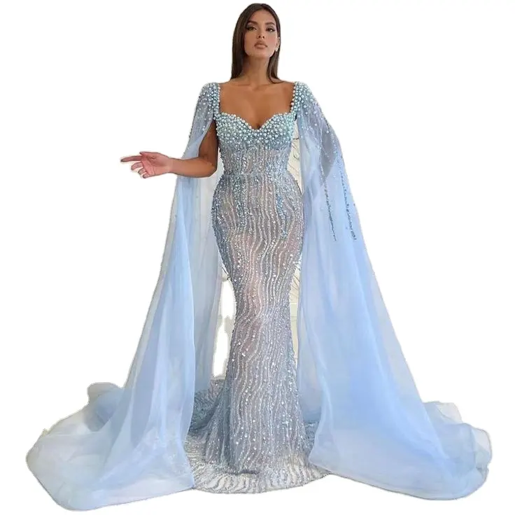 Noite Azul Vestido De Noiva Nikkah Modesto Muçulmano Noivado Maxi Sereia Modesto Vestido De Noiva Árabe