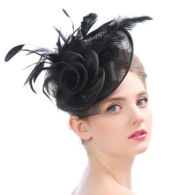 Rose élégant chapeau pour mariage avec plume accessoires de fête bord étroit plat vide Top qualité chapeau canal haut chapeaux