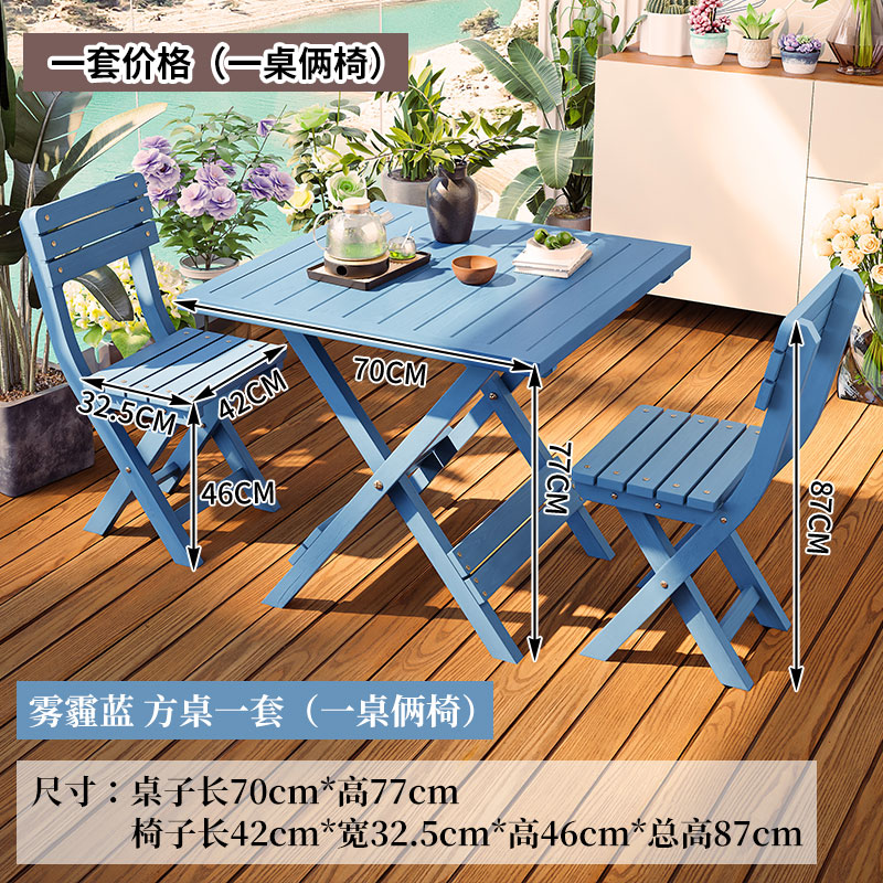 blue square table, two upholstered chairs