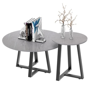 Juego de 2 mesas redondas de anidación nórdica, mesa de centro con patrón de mármol, sala de estar laterales para, balcón y patio - Product Image 1