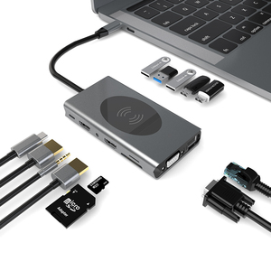 ฮับ USB 14ใน1แท่นชาร์จไร้สาย1000 Mpbs RJ45 USB C เป็น HDMI x 2ฮับ VGA AUDIO 3.5มม. 3.0ฮับ USB - Product Image 1
