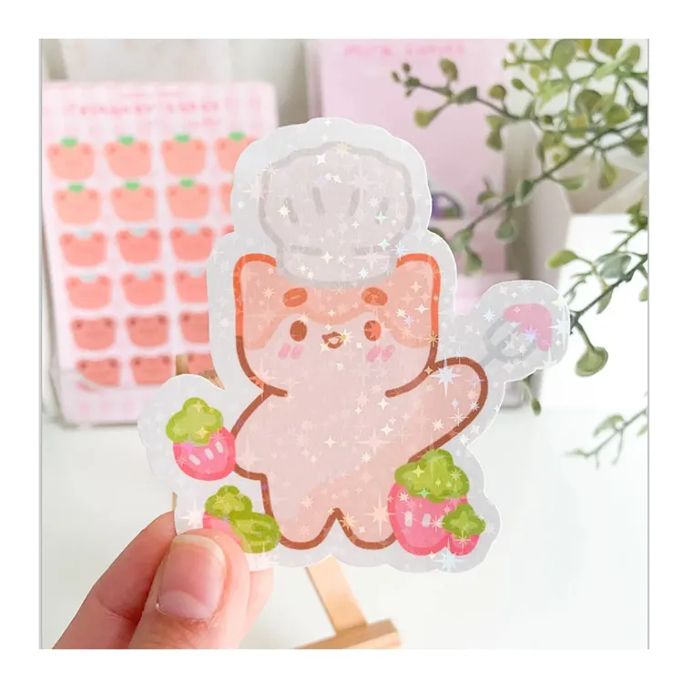 Stiker Korea Dekorasi Transparan Kustom Lucu Lembar Stiker Holografik PVC dengan Lapisan Glitter