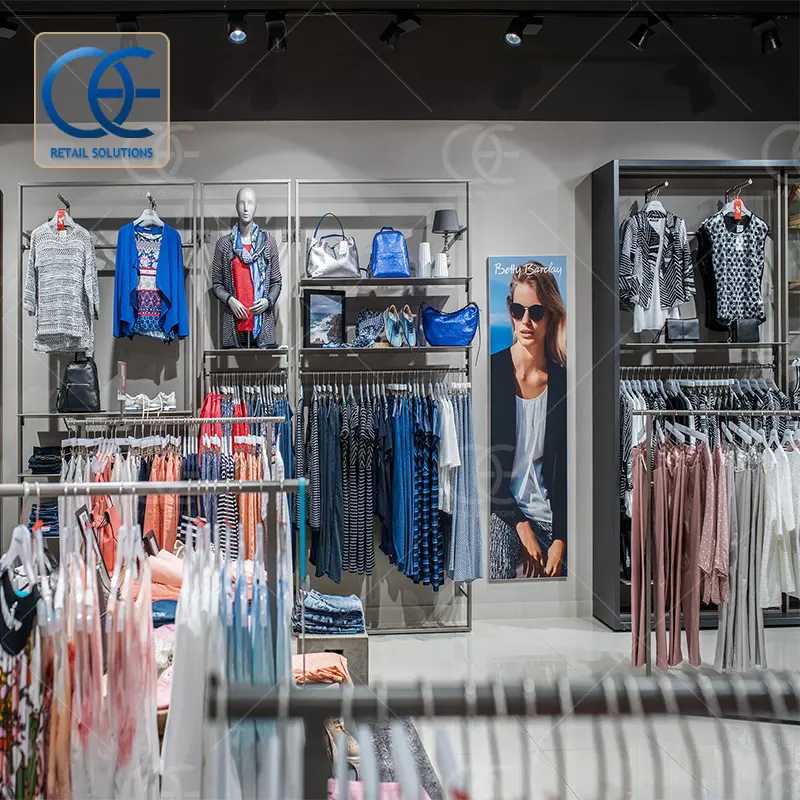 Clothes Store Equipment Display Rack Clothes Clothing Shopping Gold Garment Shop Furniture Design For 3D Clothing Store