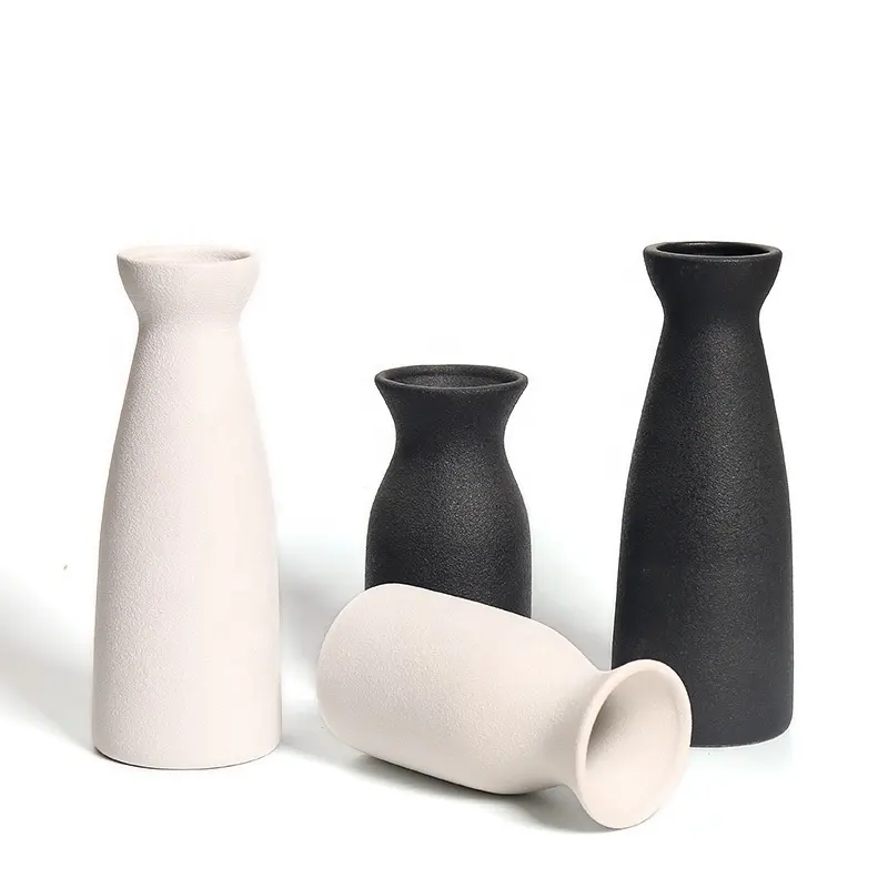 Vasos de cerâmica artesanais zen, vasos de cerâmica artesanais simples brancos e pretos