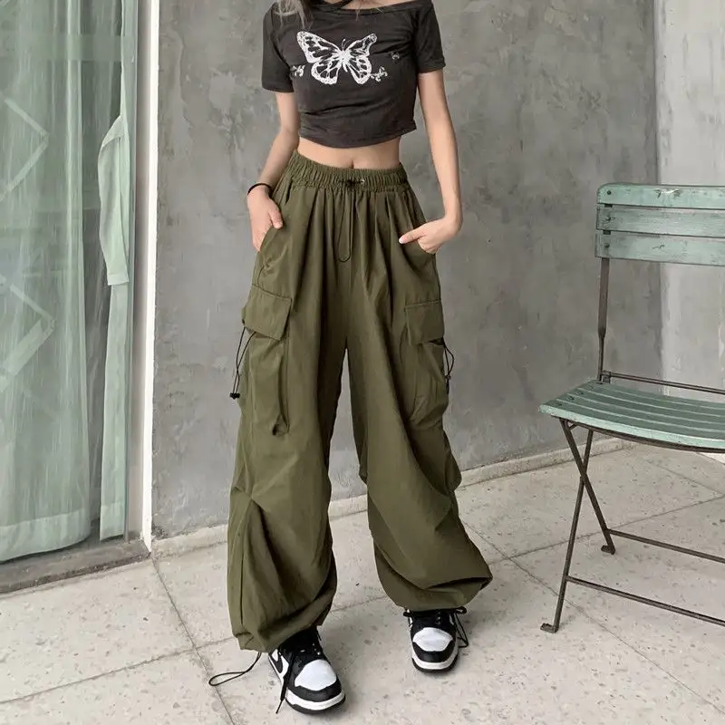 Streetwear personalizzato Plus Size Retro Casual drappeggiato pantaloni larghi larghi pantaloni da donna estate poliestere pantaloni a vita alta immagine