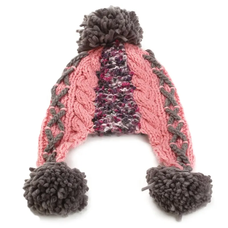 Cappello a cuffia con paraorecchie a sfera in filato lavorato a maglia con varietà calda invernale con filato Pom Pom