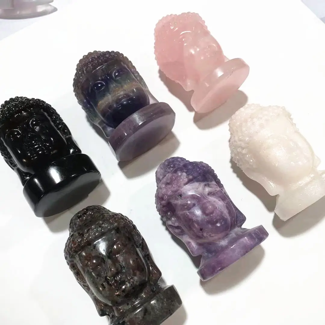 Estatuetas de buda, pedras de cristal naturais de cura, rosa, quartzo, figura de buda, presente