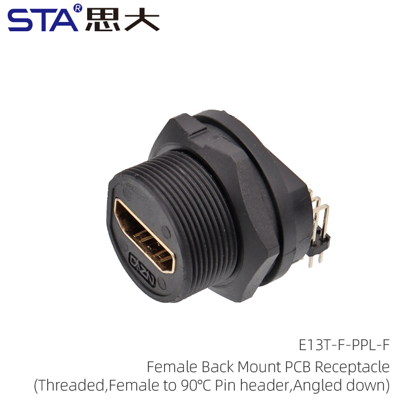 Connecteur femelle vers broche 90'C, incliné vers le bas