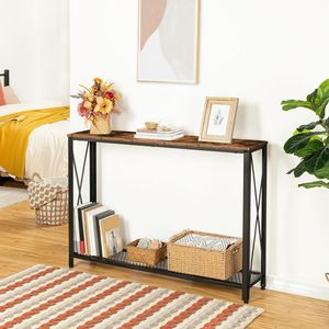 Toptan 2 Tier Entryway masa raf ile endüstriyel stil rustik antik dar giriş yolu masa Entryway oturma odası için - Product Image 1