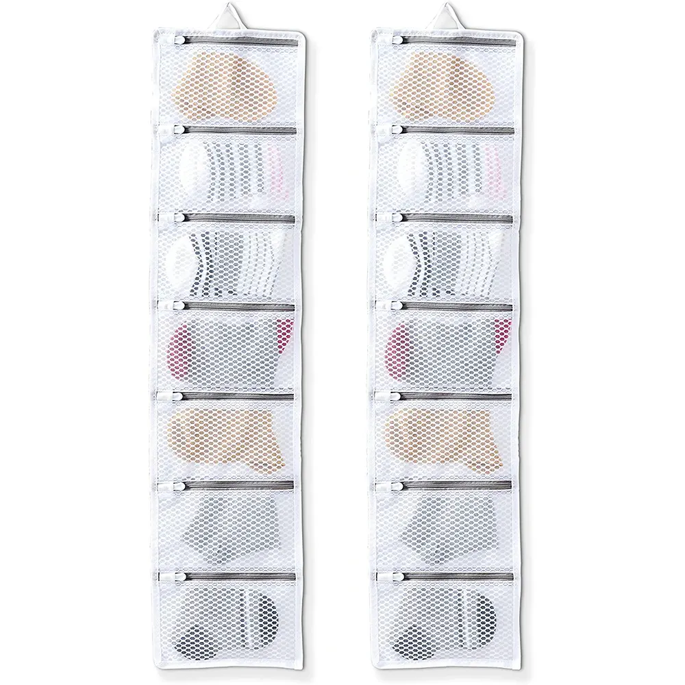 14-Pocket Paired Washing Drying Storing Need not Clips Sock Laundry Bag Socks Organizer Mesh Hanging Bags for Delicate for Wash