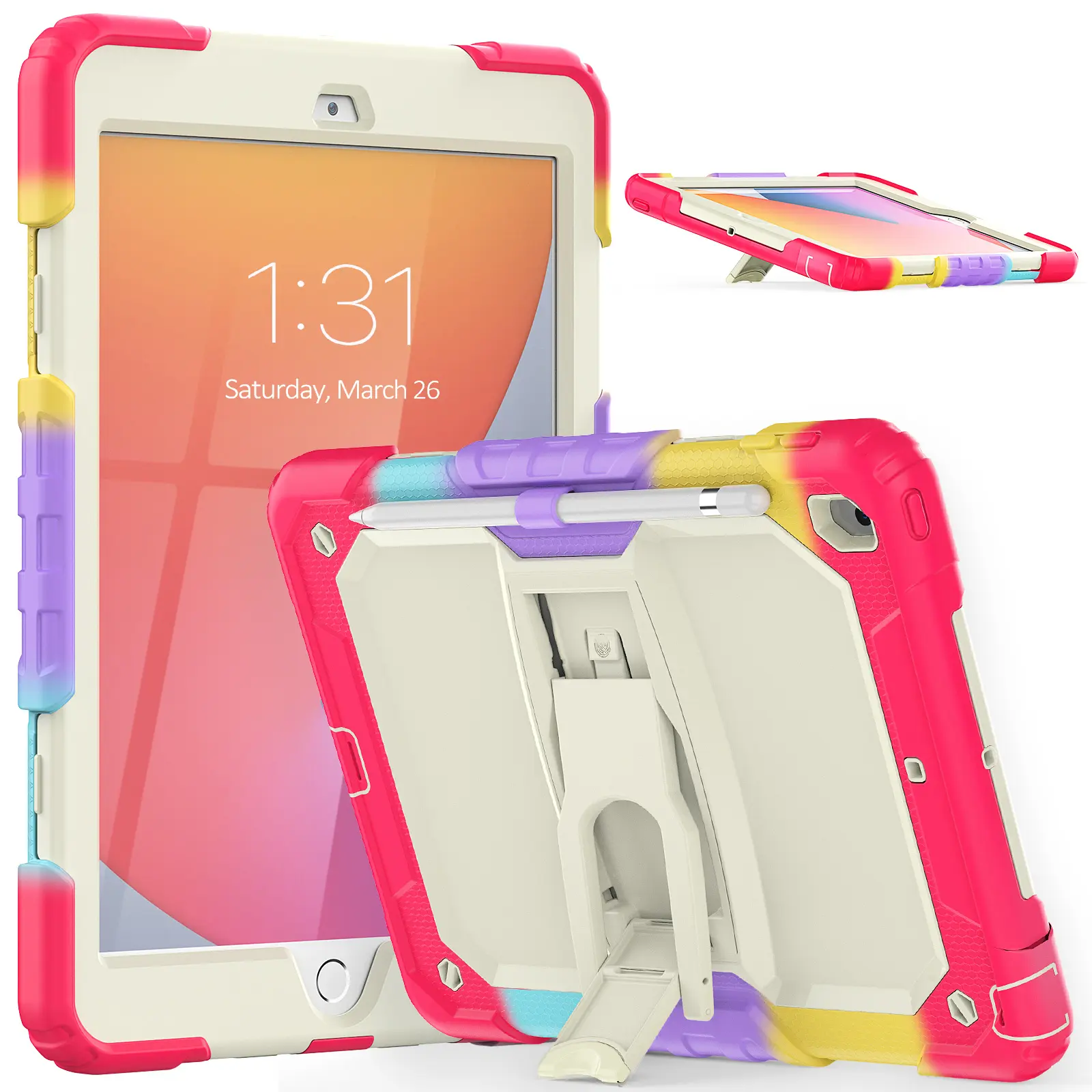 Colorful 3-Layer Protection Soft Silicone Hard Plastic Shell Kickstand Tablet Cover For ipad 10.2 2021 Case