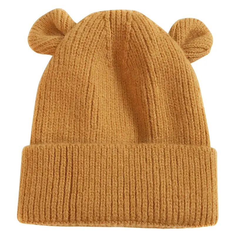 Colorful Ribbed Beanie Hat With Bear Ears For Kids Knit Baby Bear Ears Beanie