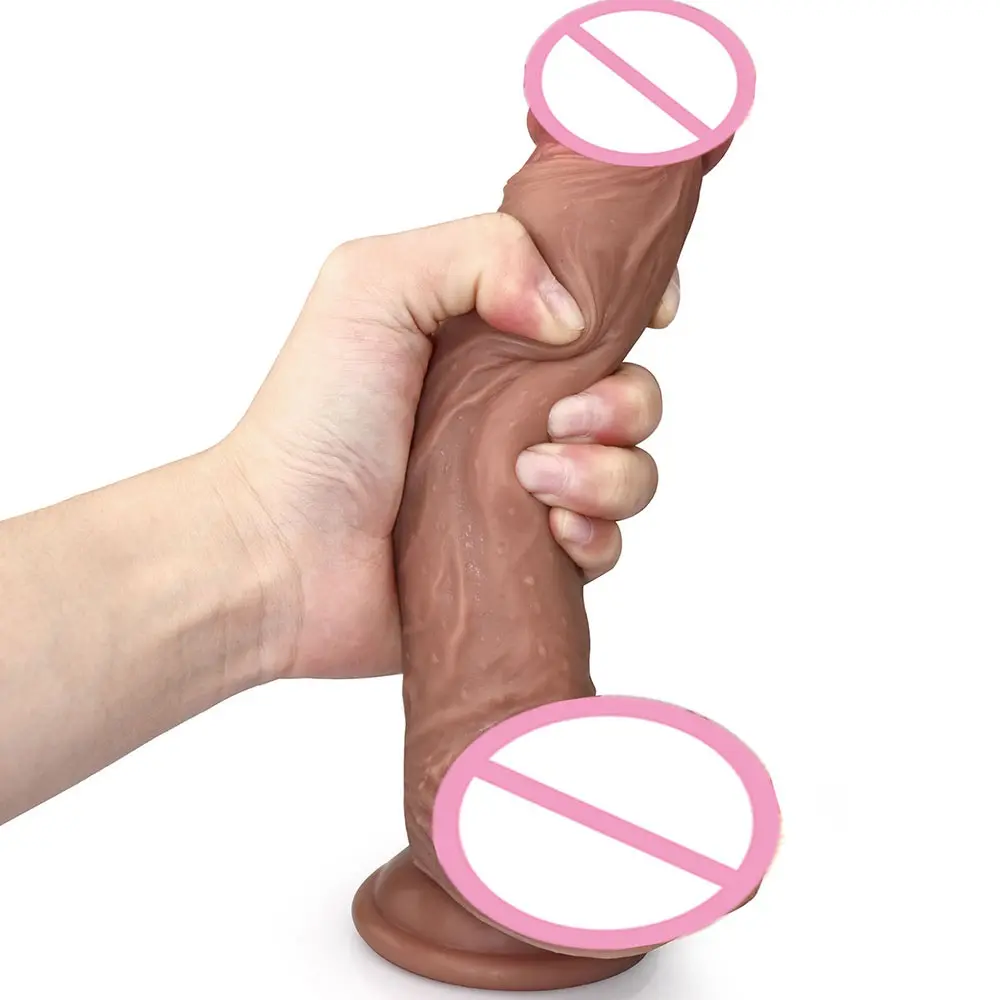 Verdadeira Pele Sentir Líquido dupla camada de silicone simulado macio Vibrador Realista Enorme Penis Com Suctfor masturbação feminina brinquedos sexuais