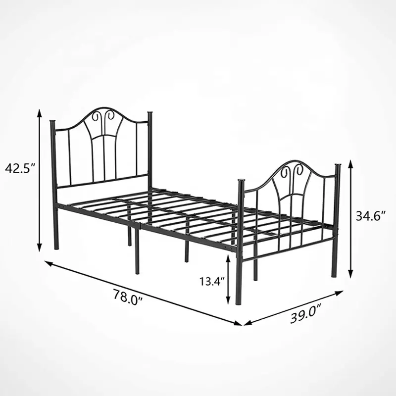 Gemello XL telaio del letto in metallo curvo a buon mercato singola dimensione del materasso fondazione in metallo camera da letto struttura del letto hotel ostello uso