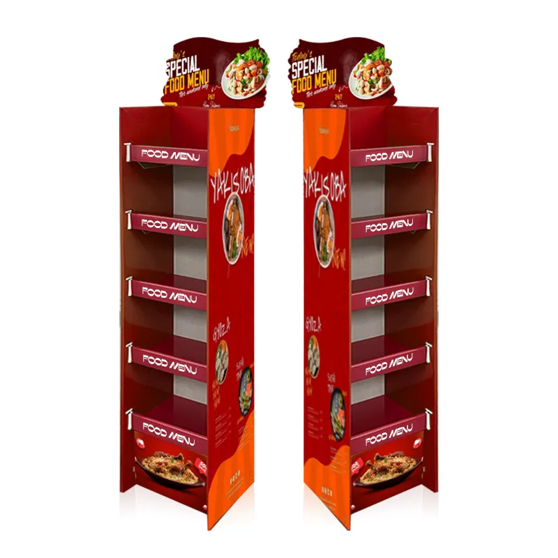 Espositore in cartone con Logo personalizzato Stand Up a quattro livelli per espositore cibo in cartone