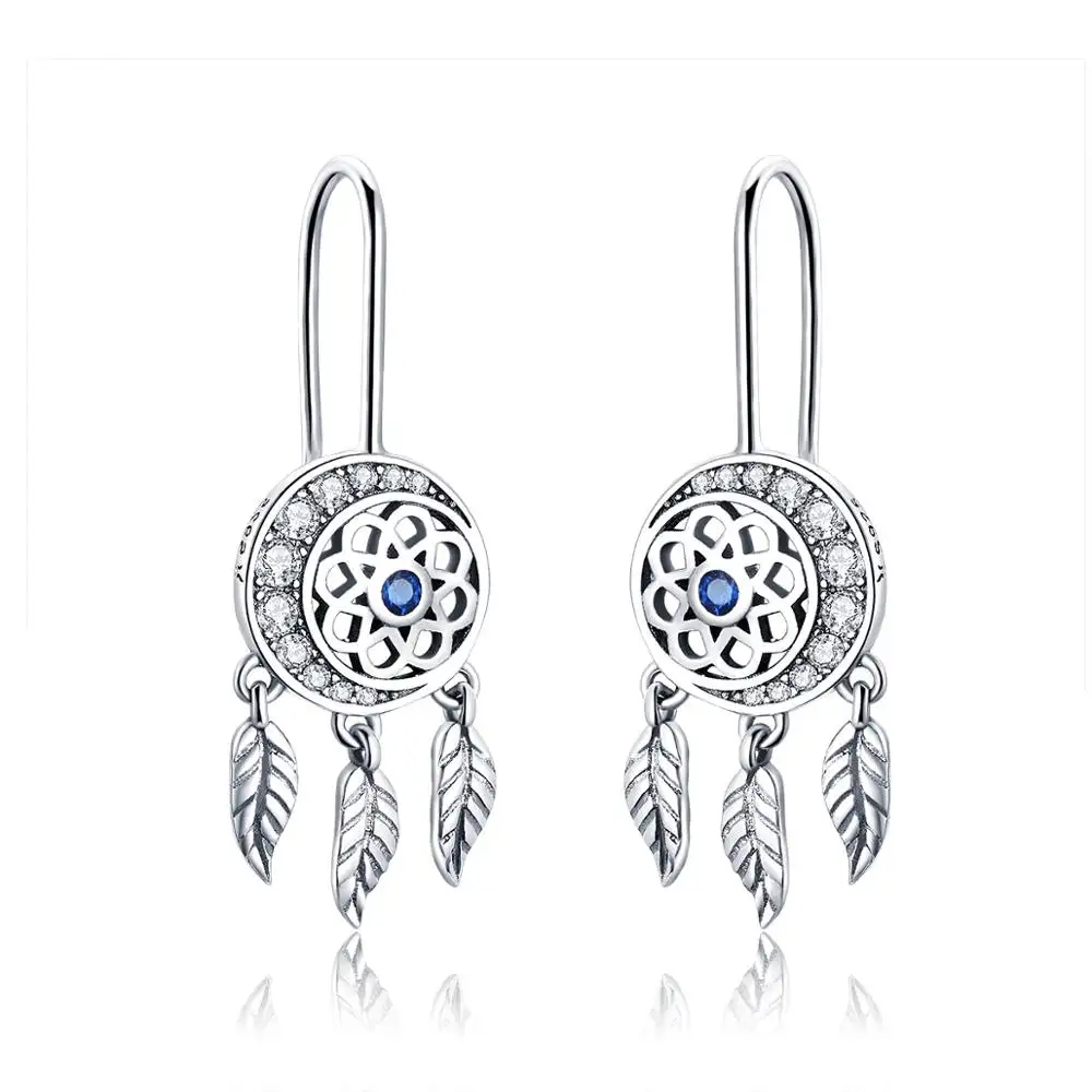 SCE497 Modo di stile della boemia dream catcher con il blu della cz di zircon pietra orecchini di goccia gancio in argento donna rotonda dei monili