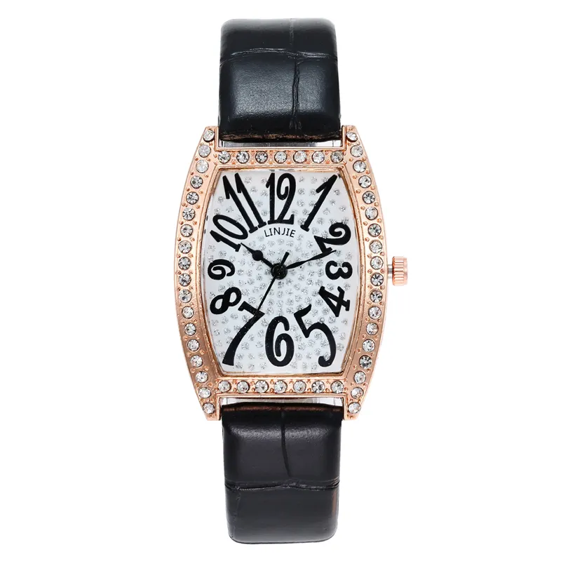 Reloj analógico de cuarzo para mujer, cronógrafo ovalado con número Dial, diamantes de imitación, correa de cuero de color, a la moda, 4135