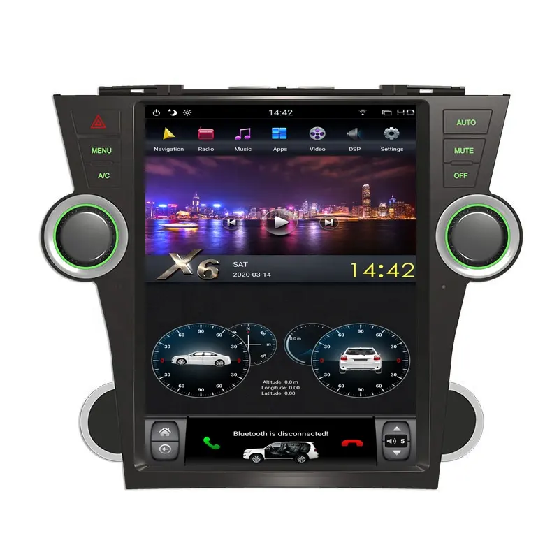 12.1'' Vertical Screen 4+64GB Android Car Multimedia Player Radio GPS Navigation for Toyota Highlander- 2007-2013 Carplay DSP