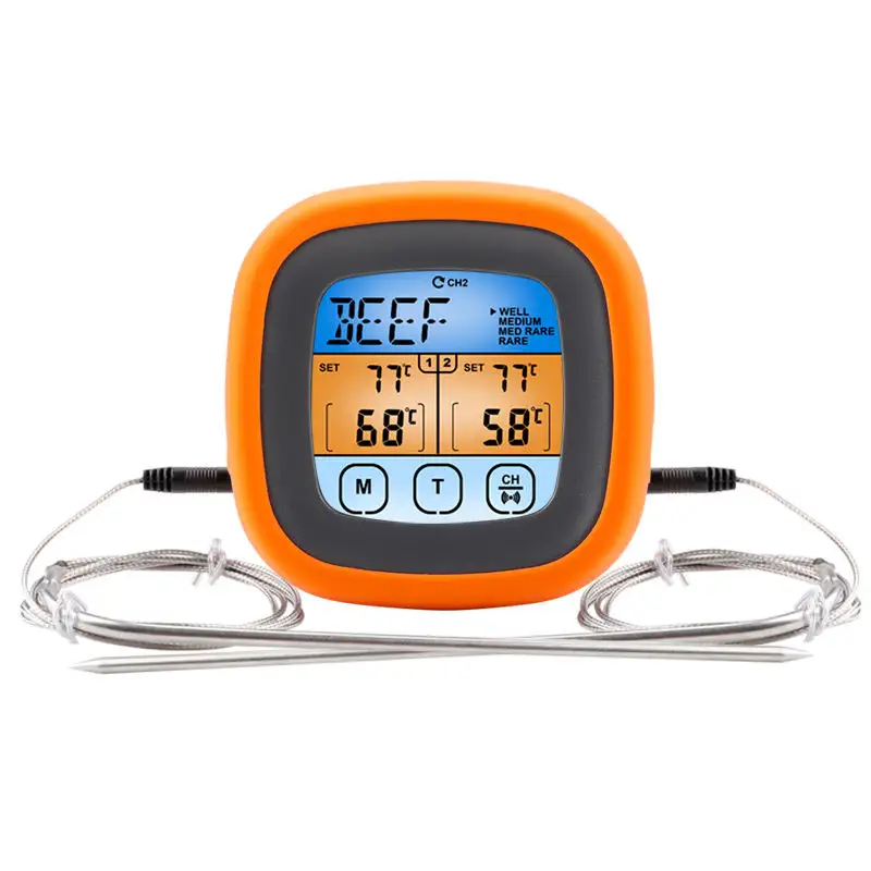 スマート家庭用電気デジタルLEDタッチスクリーンキッチン調理温度計バーベキュービーフミートベーカリーダブルプローブ温度計