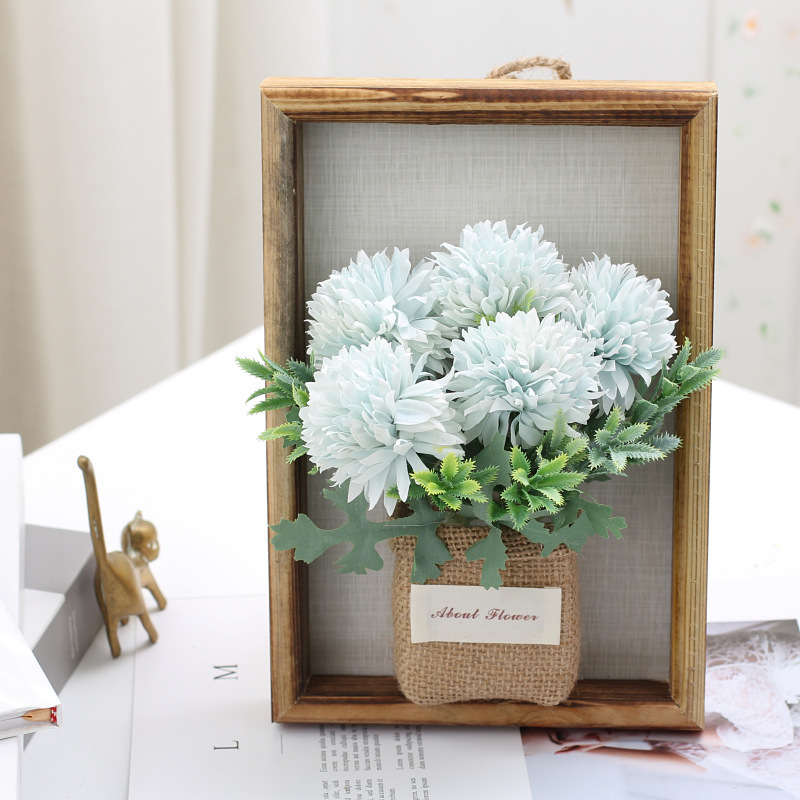 Chrysanthème boule bleue + cadre photo