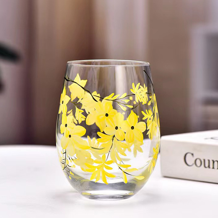 Hand-painted violet and yellow egg cup