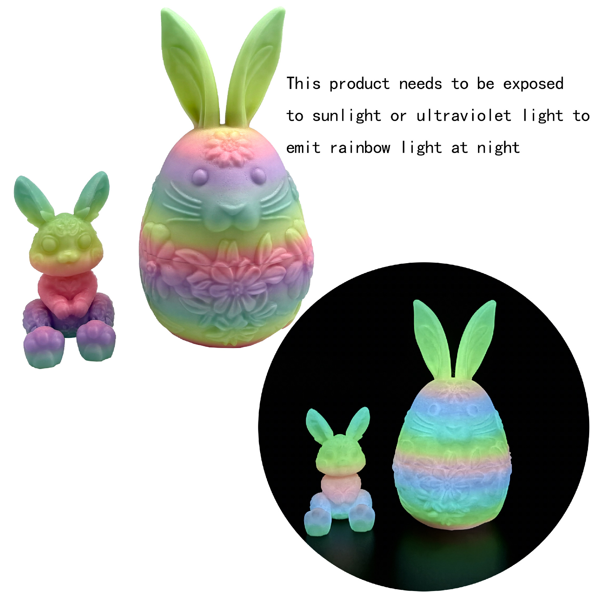 Hinged Rabbit 15.2cm Sunflower Rabbit Egg - Rainbow Glow-in-the-Dark