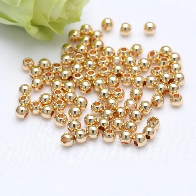 Bola Bulat Manik 14K Emas Disepuh Kuningan Halus Manik Isolasi Manik-manik untuk Membuat Perhiasan Gelang Aksesoris