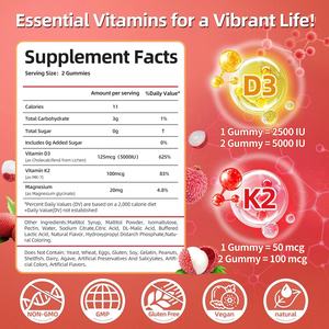 เยลลี่ K2 D3วิตามิน oummies ที่มี D3วิตามิน5,000 IU + K2(MK7) 100 MCG & แมกนีเซียมสนับสนุนพลังงานและกล้ามเนื้ออารมณ์และสุขภาพกระดูก - Product Image 3