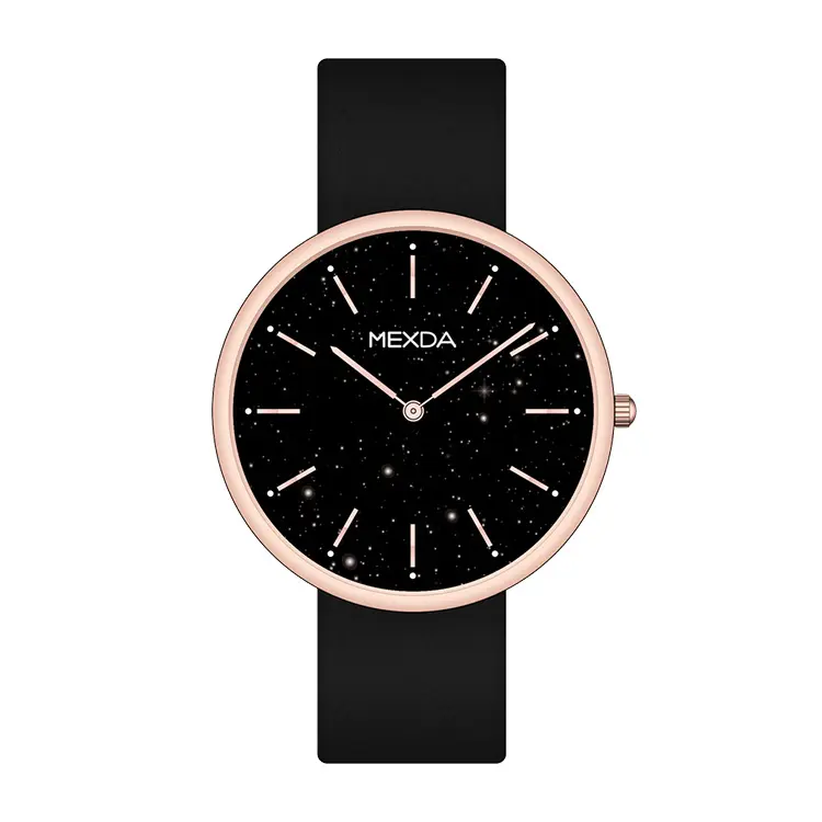 Mexda Fashion Starry Sky Watch 316l Rvs Case Aangepast Oem Glas Echt Leder Minimalistisch Horloge
