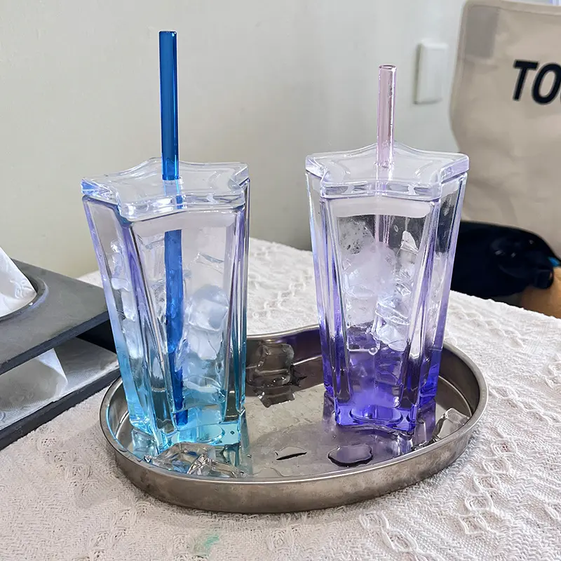 new product ideas 2023 popular cute custom logo dream star glass cup with lid and straw 250 ml 270 ml for outdoors best friends
