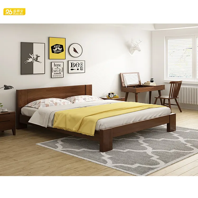 ベッドルーム家具新しいファブリックラグジュアリーデザインモダンカマスキングサイズフレーム木製スラット付き無垢材ベッド