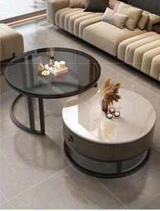 Round <strong>Nesting</strong> Coffee <strong>Table</strong> Set with Drawer Cocktail <strong>Table</strong> with Metal Frame <strong>End</strong> <strong>Table</strong> for Living Room Bedroom Balcony Small Space - Product Image 2