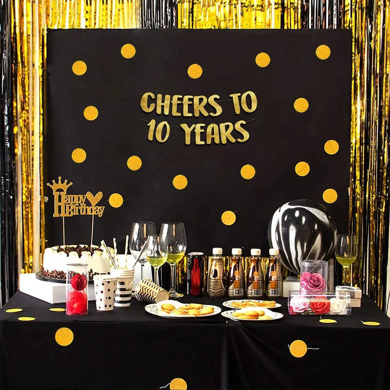 Cartel de purpurina dorada de 10 años, decoración para fiestas de cumpleaños, 10 ° Aniversario