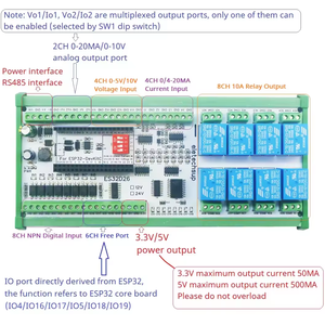 2AO-8AI-8DI-8DO ESP32 Wifi Relay Board 4-20MA <strong>0</strong>-10V <strong>Digital</strong> Analog <strong>Input</strong> <strong>Output</strong> Module for Smart Switch IOT