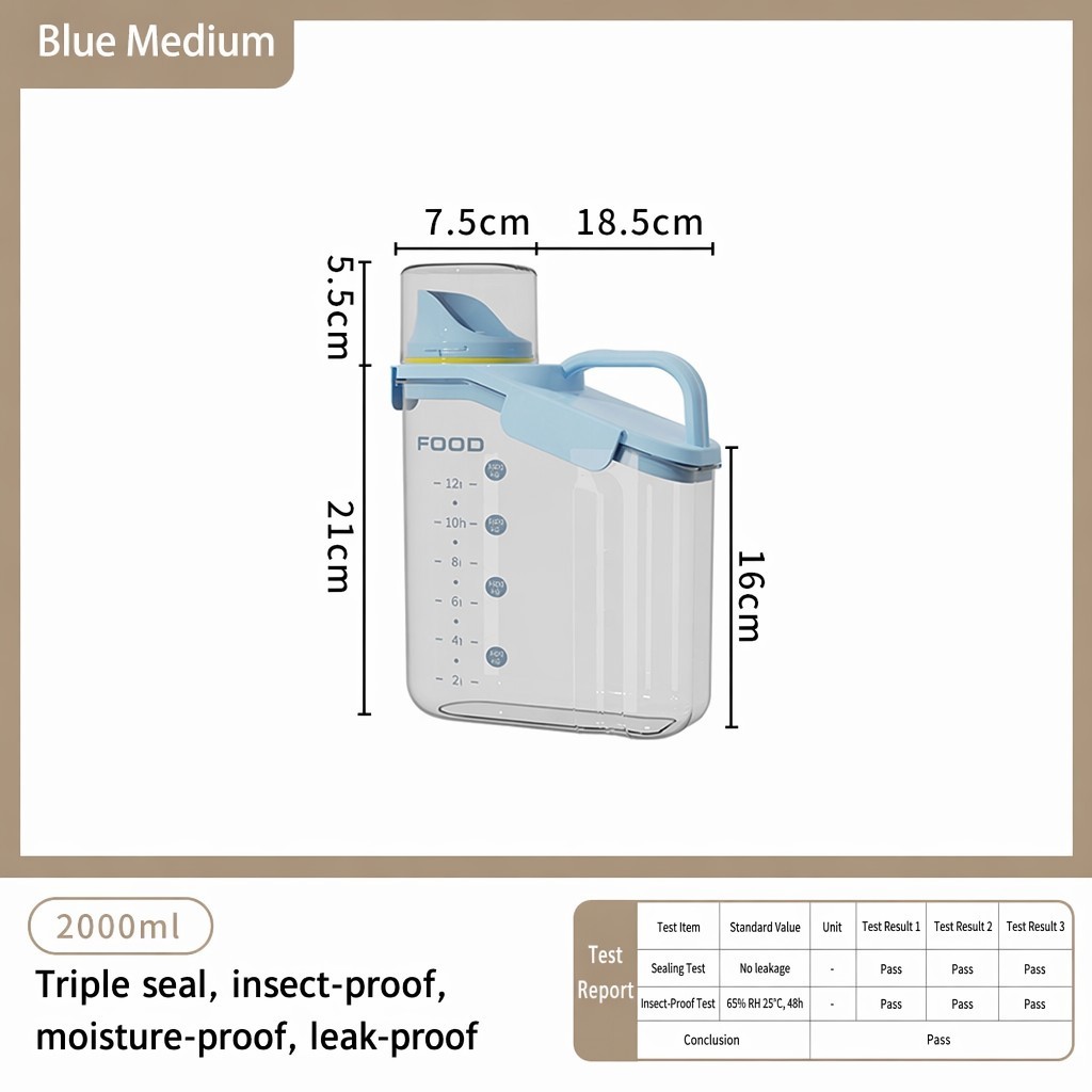 Sky blue 2000ml, insect/moisture-proof, airtight, transparent